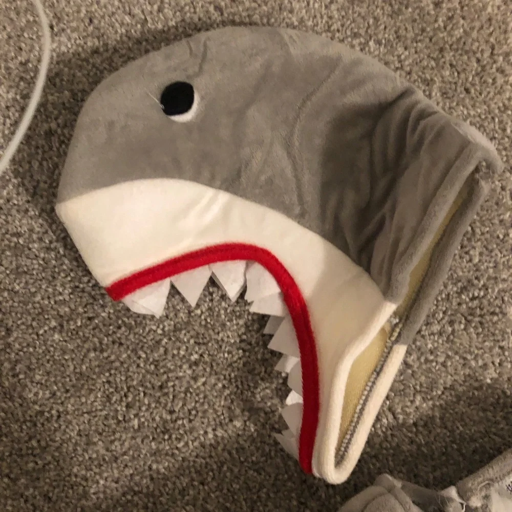Grey and White Shark-Themed Kids Pajama Costume Set with Hood